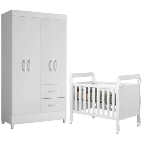 Berço Americano Mini Cama Soninho com Guarda Roupa Mobi Branco Flex - Móveis Albatroz