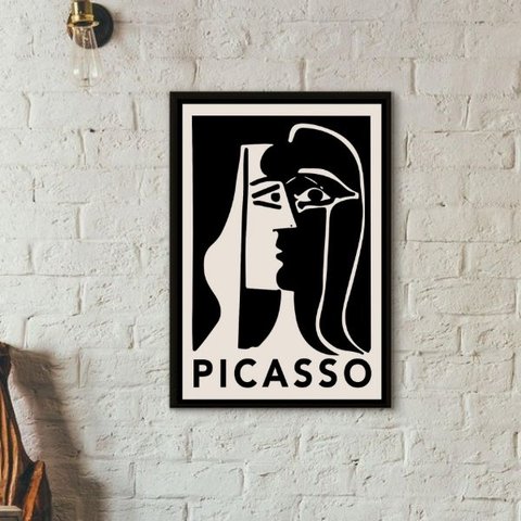 Quadro Decorativo Picasso - Preto no Branco 33x24cm - com Vidro:madeira Preta