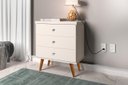 Ver imagem 1 de Mesa de Cabeceira Sta Estilo Retrô com Pés Palito 3 Gavetas com Puxadores Cromados Cor Off White Ja
