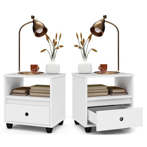 Conjunto 2 Mesas de Cabeceira Box 1 Gaveta para Quarto - Branco