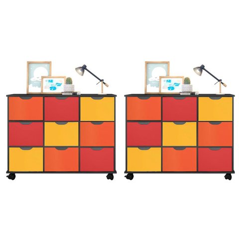 Kit 2 Nichos Organizadores com 9 Gavetas Preto/Colorido - FdECOR
