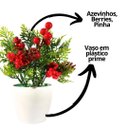 Ver imagem 3 de Vaso Decorativo Natalino Folhagens e Berries 23cm Vaso Branco com Pick Natalino