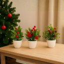 Ver imagem 2 de Vaso Decorativo Natalino Folhagens e Berries 23cm Vaso Branco com Pick Natalino