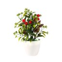 Ver imagem 1 de Vaso Decorativo Natalino Folhagens e Berries 23cm Vaso Branco com Pick Natalino
