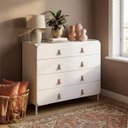 Ver imagem 2 de Cômoda 90x81cm com 4 Gavetas Puxador em Couro Pês Metálicos Branco BMU187
