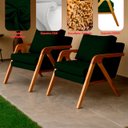 Ver imagem 5 de Kit 2 Poltrona Sala Decorativa Stella Estofada Veludo Verde Base Madeira Castanho - Arkell