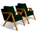 Ver imagem 3 de Kit 2 Poltrona Sala Decorativa Stella Estofada Veludo Verde Base Madeira Castanho - Arkell