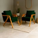 Ver imagem 1 de Kit 2 Poltrona Sala Decorativa Stella Estofada Veludo Verde Base Madeira Castanho - Arkell