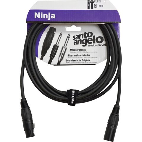 Cabo para Microfone Ninja Lw 0,20 Mm Conector Xlr Macho/ Xlr Femea 15ft 4,57 Metros Preto