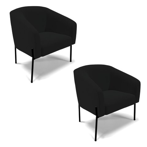 Poltrona Pé de Ferro Preto Kit 2 Stella Linho Preto A79 D03 - D'Rossi