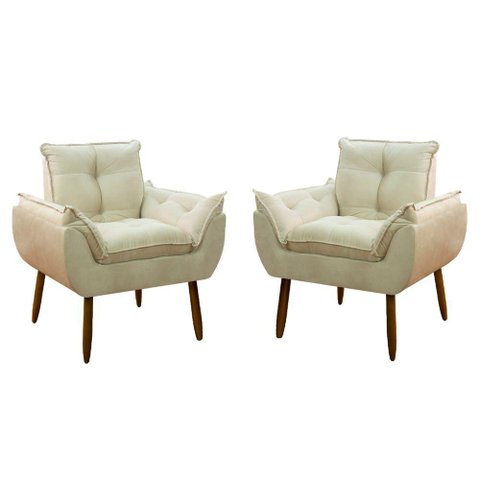 Kit 2 Poltrona Decorativa Sala de Estar Escritório Quarto Prime Cor: Bege