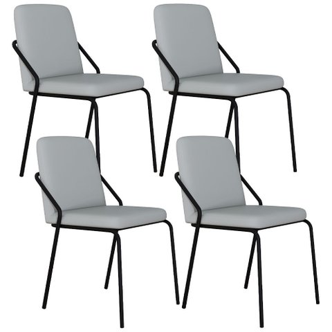Kit 04 Cadeiras Estofada para Sala de Jantar Loft Preto C01 Courino Saturno Off White - Lyam Decor