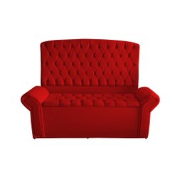 Kit de Quarto Cabeceira de Cama Box e Calçadeira Baú Dubai Casal 140 Cm Suede Vermelho Ec Móveis - 1