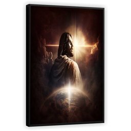 Quadro Decorativo Canvas Moldura Grande Filete Jesus Cristo Mundo Gg - 5