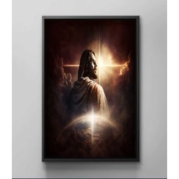 Quadro Decorativo Canvas Moldura Grande Filete Jesus Cristo Mundo Gg - 4