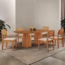 Ver imagem 1 de Mesa de Jantar Eloise 180cm Tampo Mdf 6 Cadeiras Moderna Veludo Creme/naturale
