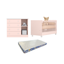 O Conjunto Perfeito para Seu Bebê Berço Americano + Cômoda + Colchão Ortobom Rosa Acetinado - Qmovi - 5