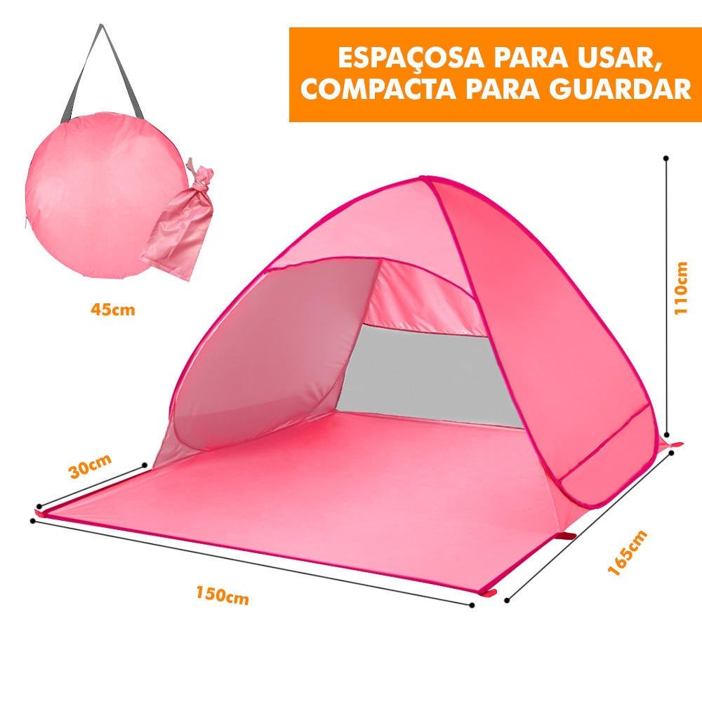 Tenda Barraca de Praia Proteção Sol Portátil Adulto Rosa - 3