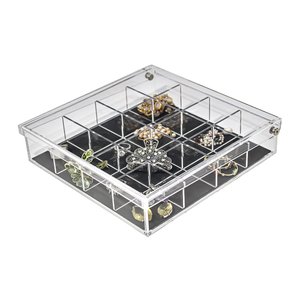 Porta Joias Acrílico Square com tampa articulada e 16 Nichos Centauri Acrílicos PJ-S16