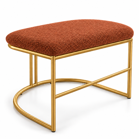 Puf Poltrona Lua Premium Base Metal Dourada Boucle Terra Cota