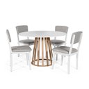 Ver imagem 1 de Mesa de Jantar Redonda Gabi Bran/jade com 4 Cadeiras Estofadas Ella Branco/cinza Claro