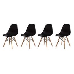 Kit 4 Cadeiras Eiffel Eames Dsw Preta Base Madeira - 1