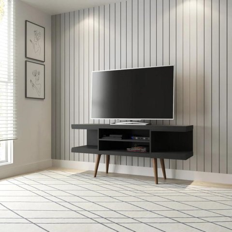 Rack para Tvs até 55 Utopia 135 cm Retrô 2 Nichos Sala Estar - Preto Fosco