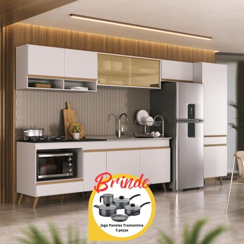 Cozinha Completa c/Balcão para Cooktop Veneza MP2276 Multimóveis + Brinde Jogo de Panelas Tramontina