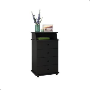 Criado Mesa de Cabeceira com 4 Gavetas e Nicho Luxo Ii:preto
