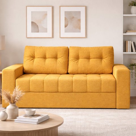 Sofá Cama de Casal em Tecido 182cm Murilo com Espuma D28 Linho Amarelo
