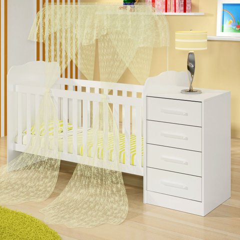 Berço com Cômoda 4 Gavetas Multiuso Trocador Quarto de Bebê