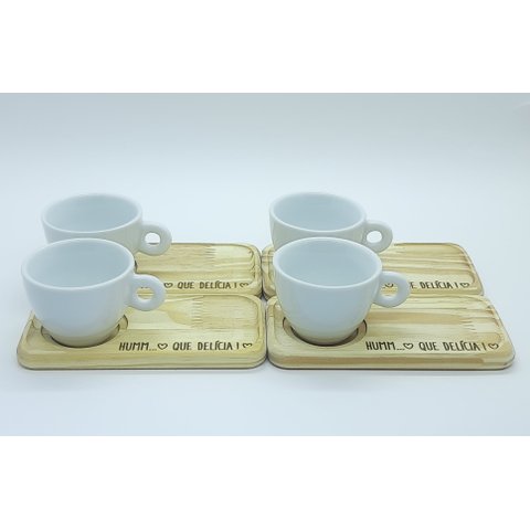 Kit Jogo 4 Xícaras Café/chá Cônica Baixa 150ml C/ Pires Pinus - Porcelana Branca