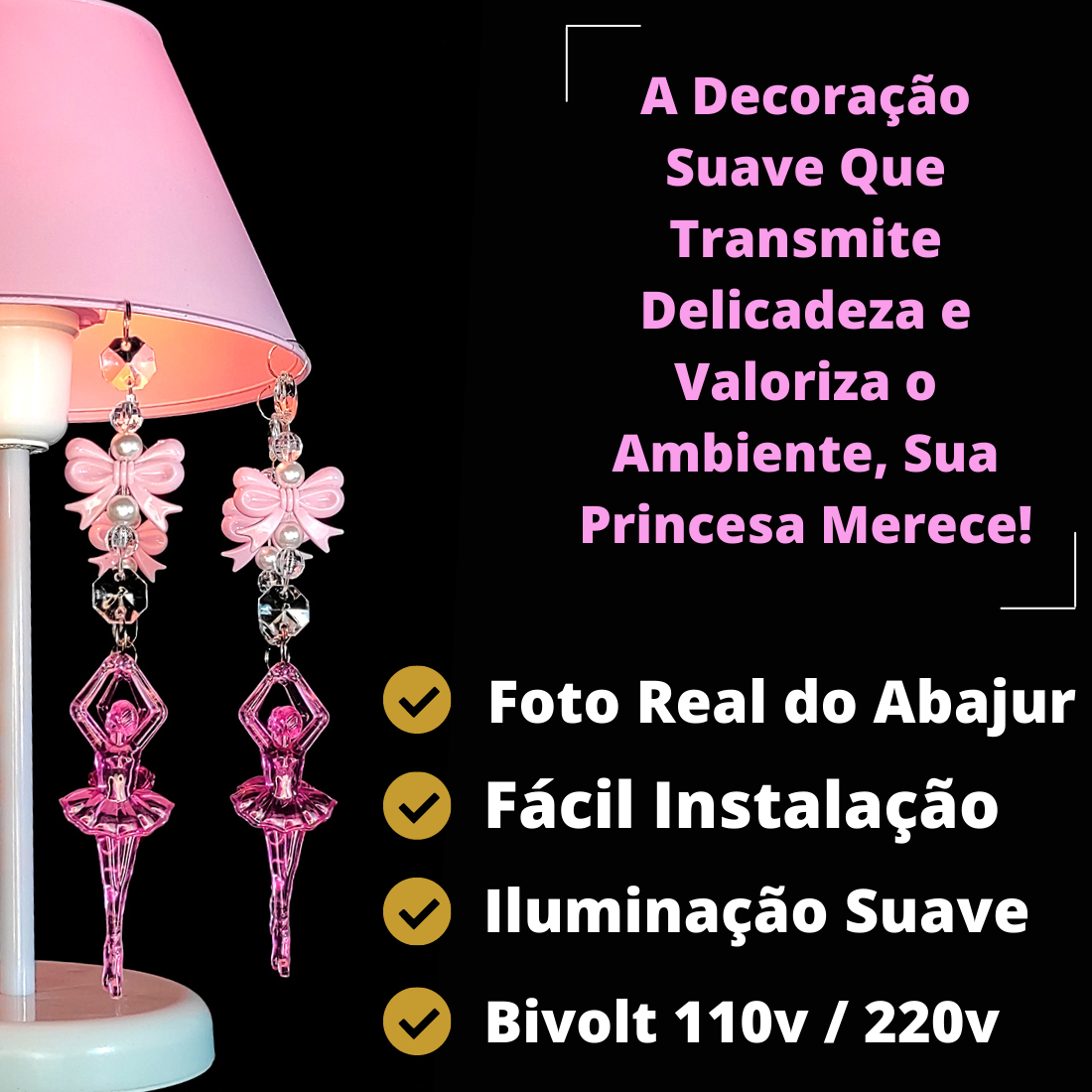 Luminária Decoração Quartinho de Recém Nascido Bebê Abajur com Cúpula Lacinhos 17X30cm - 2