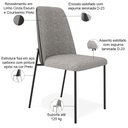 Ver imagem 4 de Cadeira Decorativa Estofada Sala de Jantar Bella L02 Couríssimo Preto Linho Cinza Escuro - Lyam Deco
