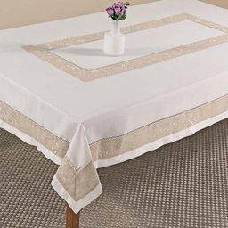 Toalha de Mesa Retangular 180x275cm 9019 - Rafimex Branca/bege - 1