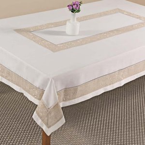 Toalha de Mesa Retangular 180x275cm 9019 - Rafimex Branca/bege