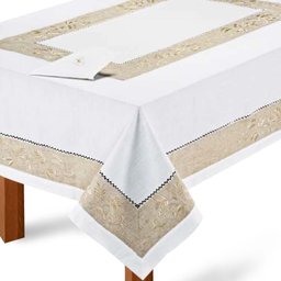 Toalha de Mesa Retangular 180x275cm 9019 - Rafimex Branca/bege - 2