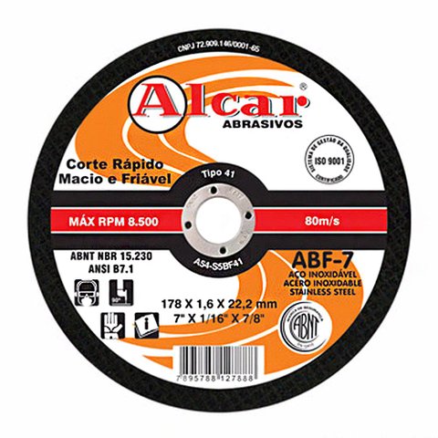 Disco de Corte Fino Deep Cut 178,0 X 1,6 X 22,2mm - Alcar Abf-7
