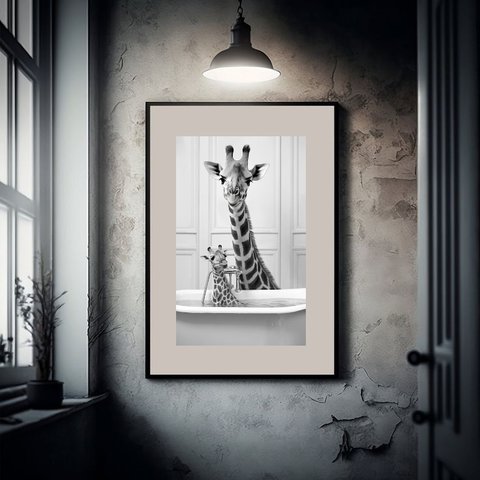 Quadro Banheiro Girafinhas - 60x48cm:moldura Preta