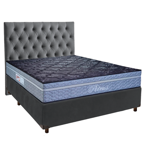 Conjunto Cama Box Cinza Casal + Colchão Molas Ensacadas Petrus Paropas + Cabeceira