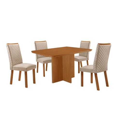 Mesa de Jantar Olimpia 120cm Tampo MDF Canto Copo Laminado com 4 Cadeiras Lira