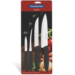 Jogo Faca Aço Inox 4 Peças Plenus Preto- Tramontina - 1 Jogo Faca Aço Inox 4 Peças Plenus Preto- Tramontina - 1