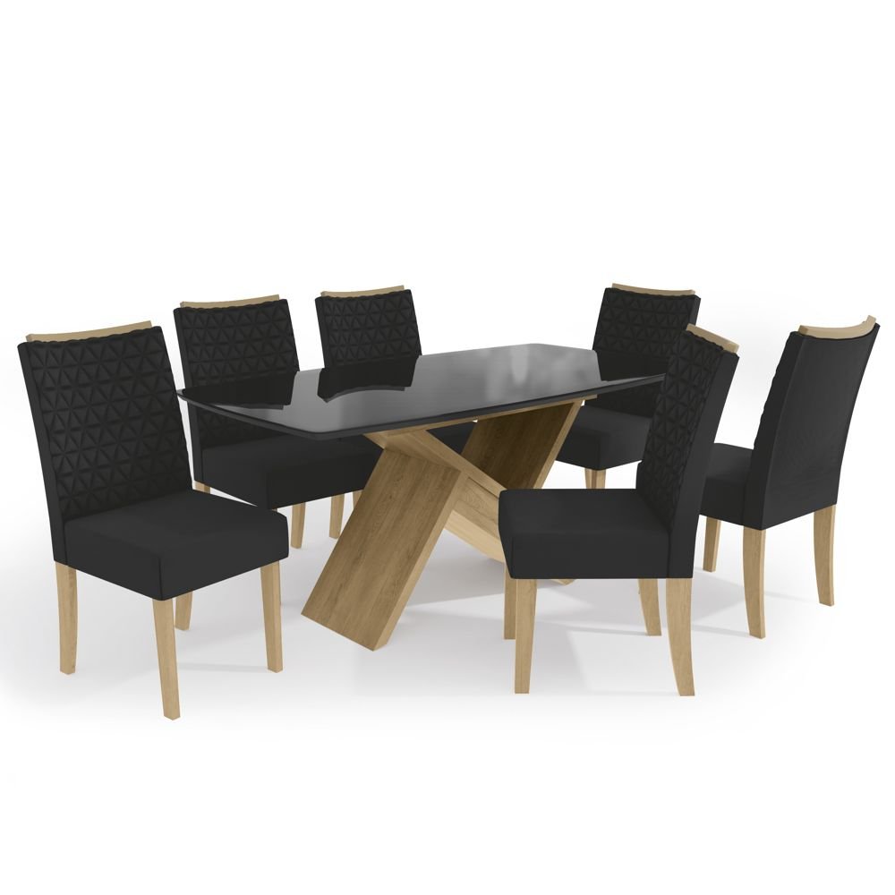 Sala de Jantar Conjunto de Mesa Didal 1,70x0,90m com 6 cadeiras estofadas CSJ1113 Kappesberg Jantar  - 2