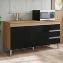 Ver imagem 2 de Balcão Gabinete 160cm Cozinha 3 Portas Andreia S-t Ajl Amêndoa Preto