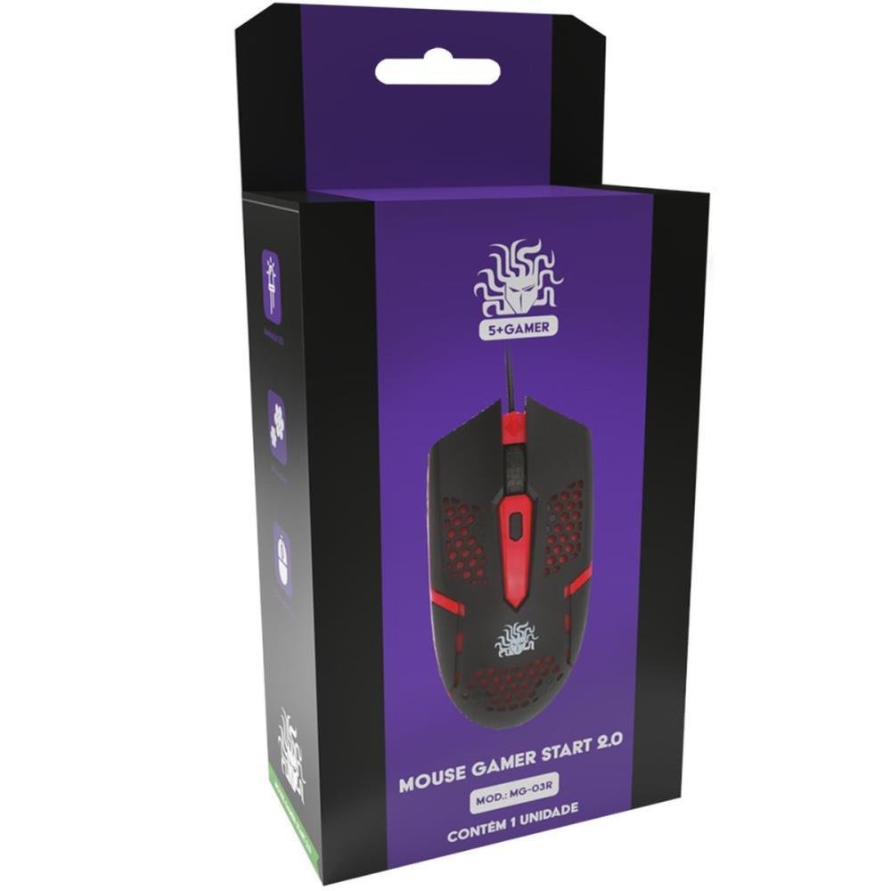 Mouse Optico USB 5+ Gamer START 2.0 PT/VM - 3