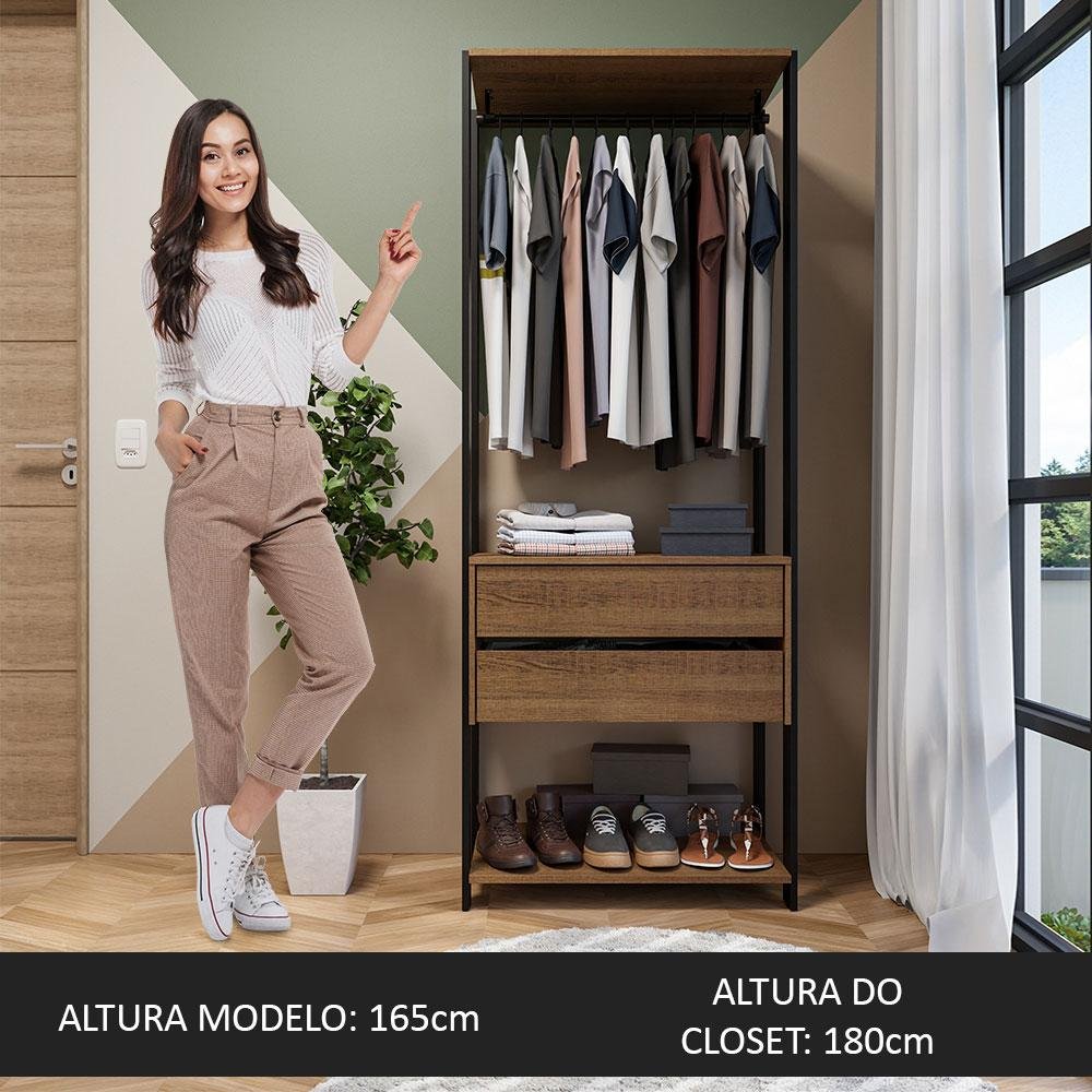 Guarda-roupa Closet Modulado Valencia 2 Gavetas 70cm Rustic/preto Madesa - 6