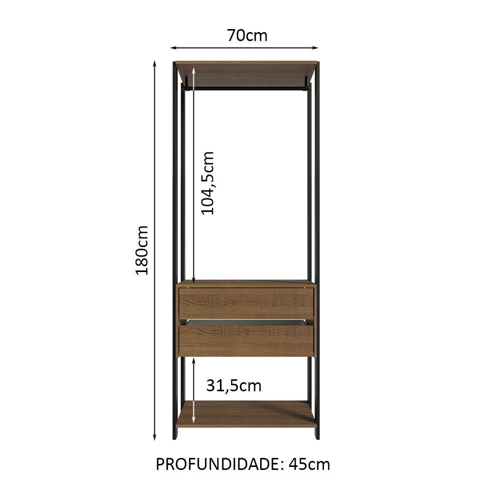 Guarda-roupa Closet Modulado Valencia 2 Gavetas 70cm Rustic/preto Madesa - 4