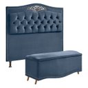 Ver imagem 2 de Conjunto Cabeceira/calçadeira Holanda 1,40 Veludo Luxor Azul - Shop Das Cabeceiras