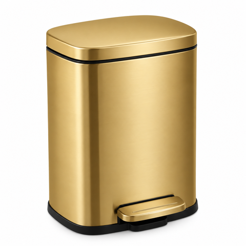 Lixeira Inox Retangular c/Pedal 12L. Escovado Mood - Dourado Matte