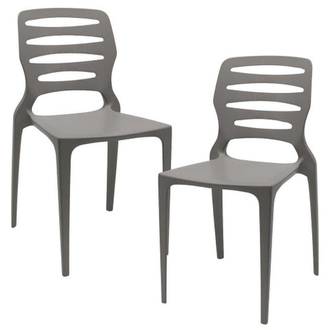 Kit 02 Cadeiras para Cozinha Área Gourmet Jardim Empilhável Larsen P03 Basalto - Lyam Decor
